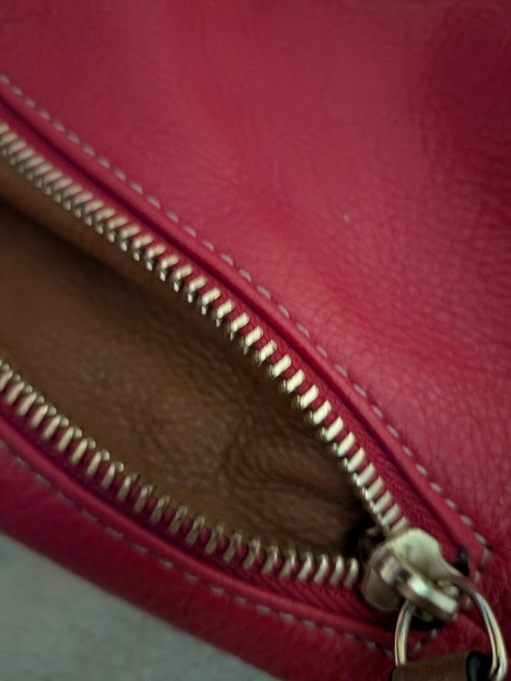 Furla Red Pebbled Leather Shoulder Bag | Authentic Italian Designer Tote - Picture 5 of 6